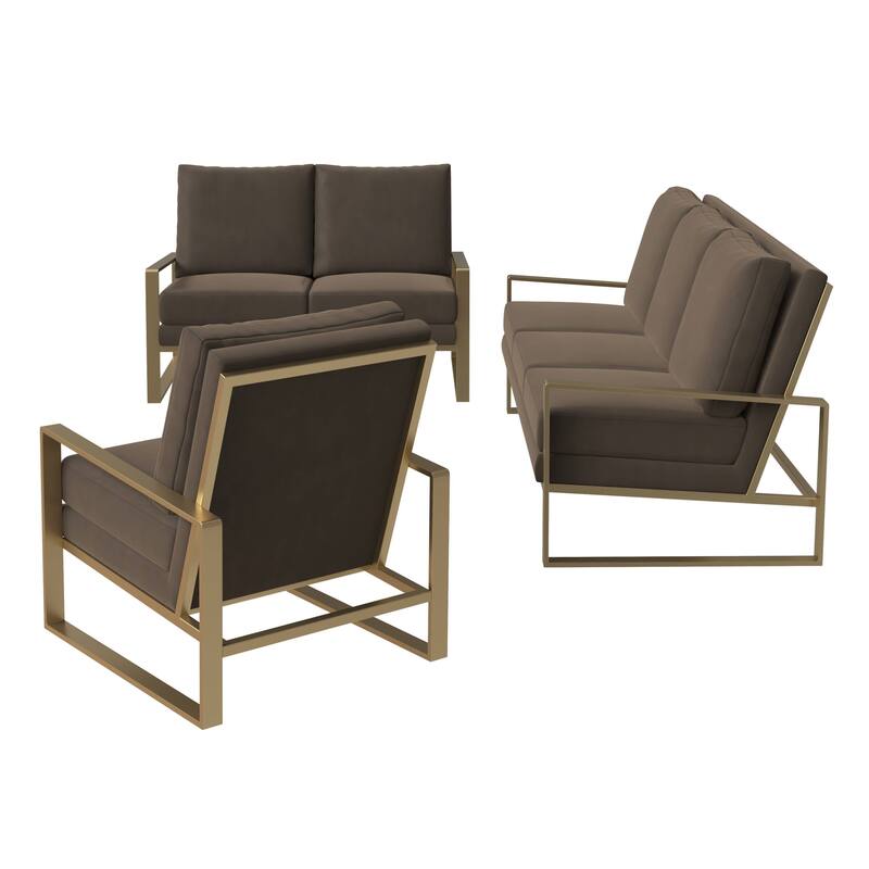 LeisureMod Modern 3-Piece Upholstered Velvet Sofa Set - Includes Sofa, Loveseat & Accent Chair for Home Office Living & Bed Room
