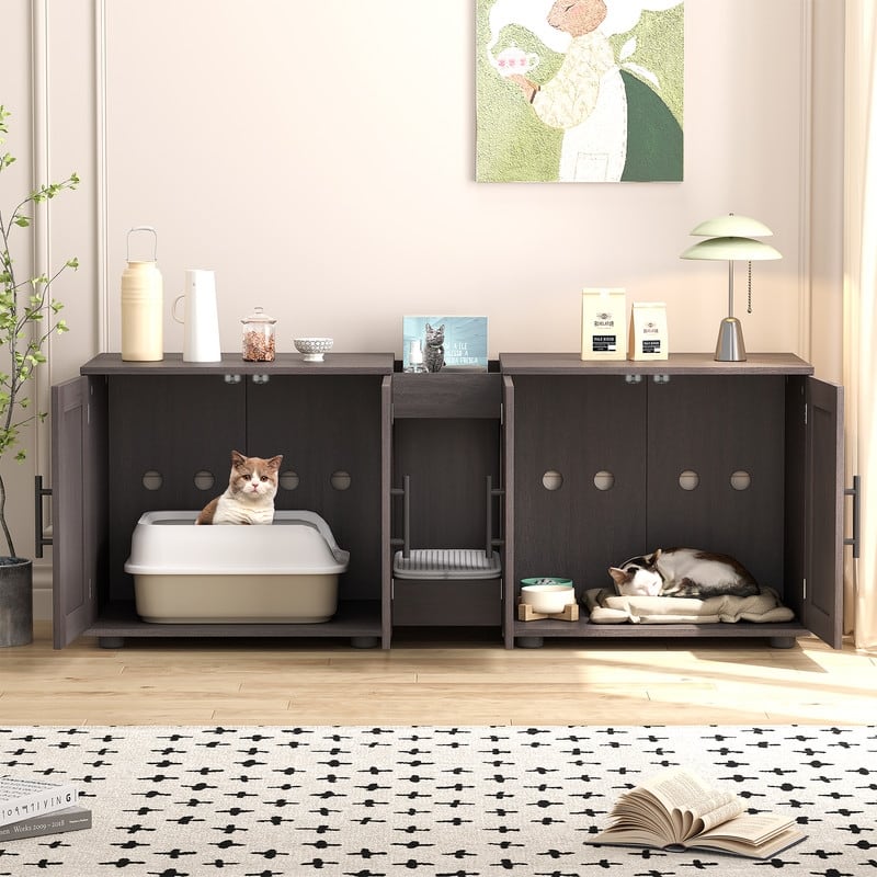 Double cage cat litter cabinet