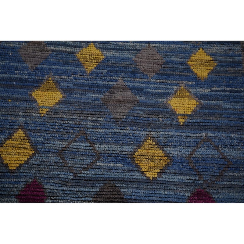 Blue Geometric Moroccan Large Area Rug Hand-Knotted Wool Carpet - 12'1"x 18'5"