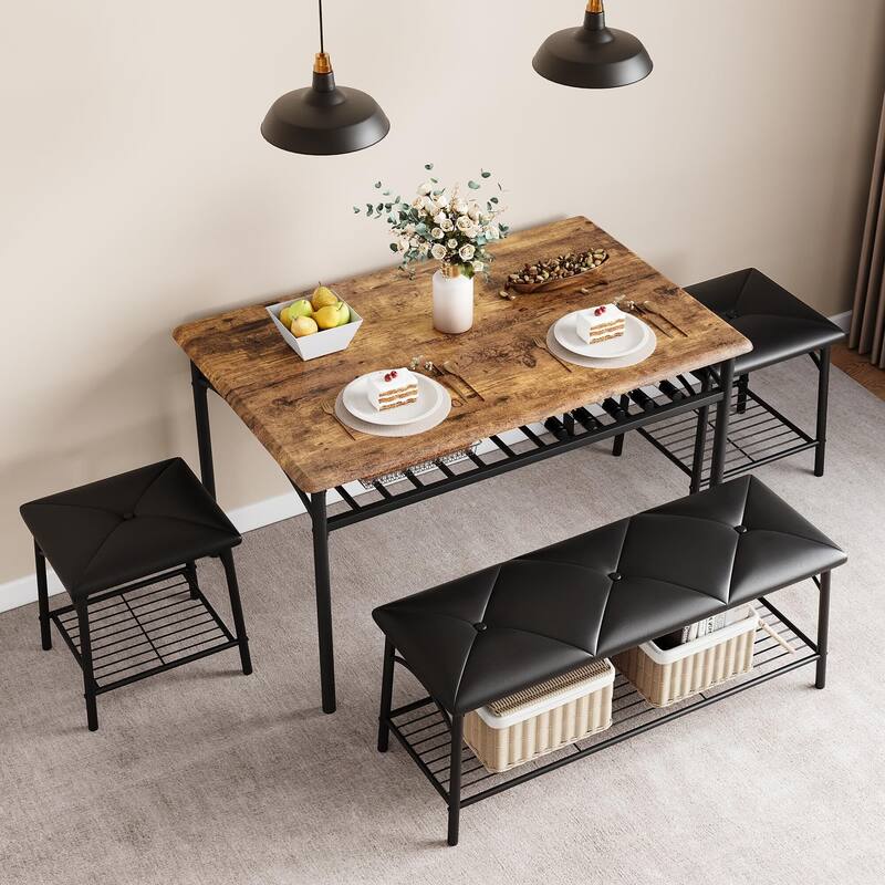 Dining Table Set for 4 with Upholstered Bench