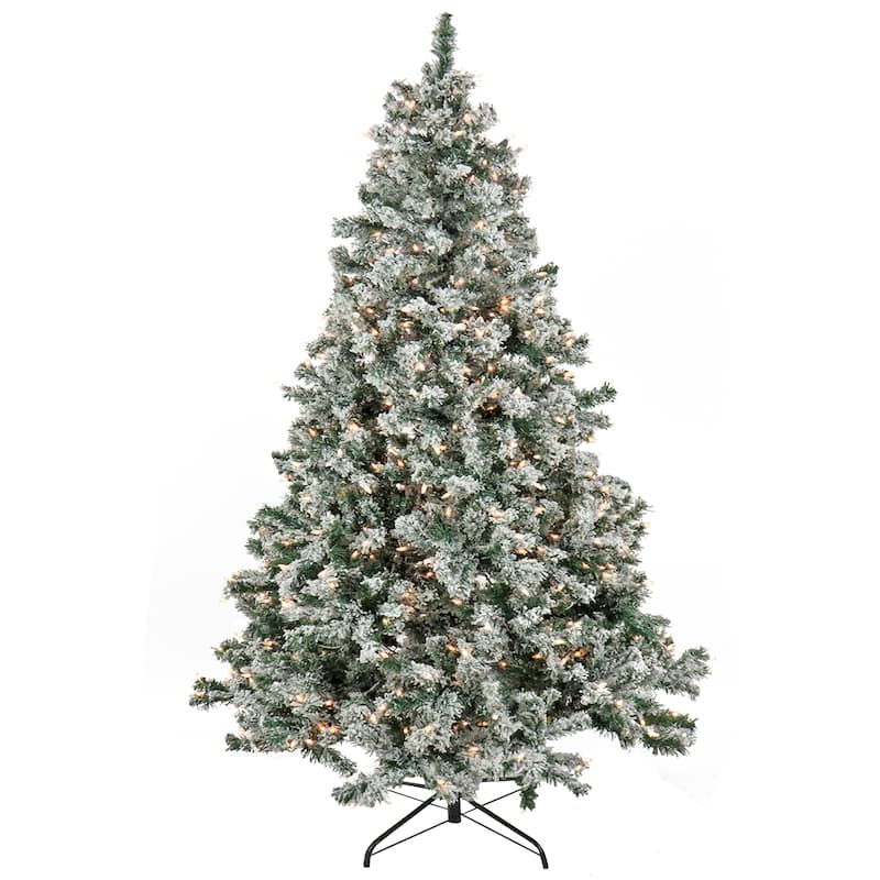 National Tree Company 9 ft. Pre-lit Artificial Snowy Crestview Hinged Tree, 900 Clear Lights- UL - 9 Foot