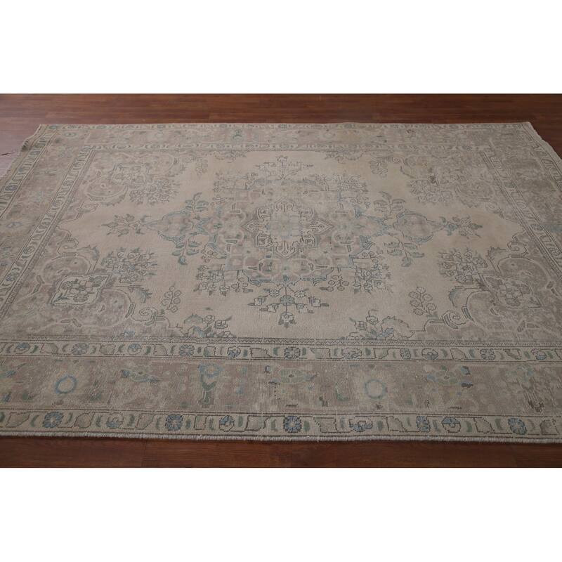 Distressed Tabriz Persian Vintage Rug Living Room Handmade Wool Carpet - 6'4" x 9'1"