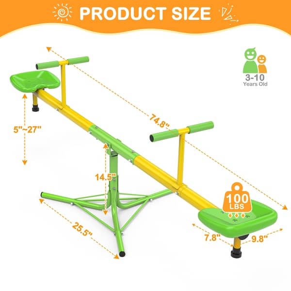 Kids Seesaw Spinning Teeter Totter 360 Degrees Rotating Outdoor Play - 74.8 x 30 x 15 in