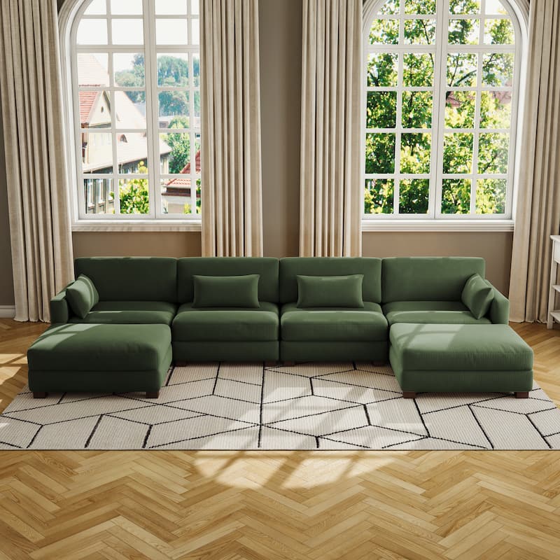 Corduroy Upholstered Modular Sectional Sofa for Living Room