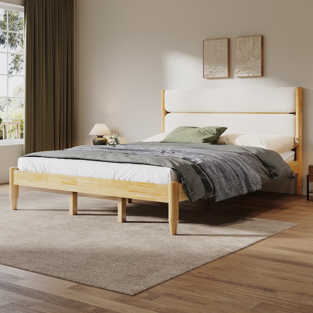 Christopher Knight Home - Marin Solid Rubber and Fleece Upholstered Bed Frame with Headboard