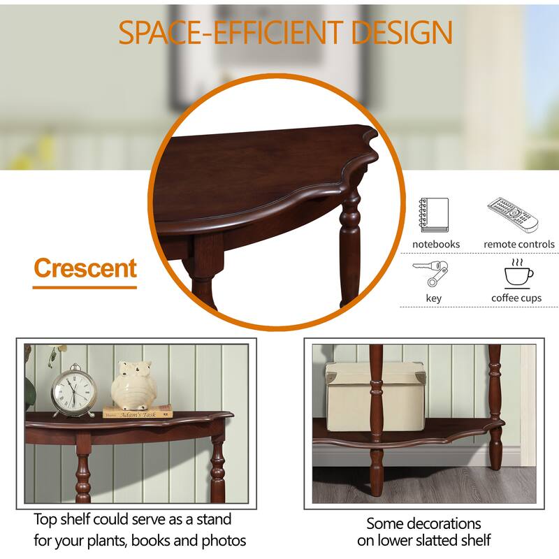 42" Retro Circular Curved Half-Moon Console Table with Open Shelf