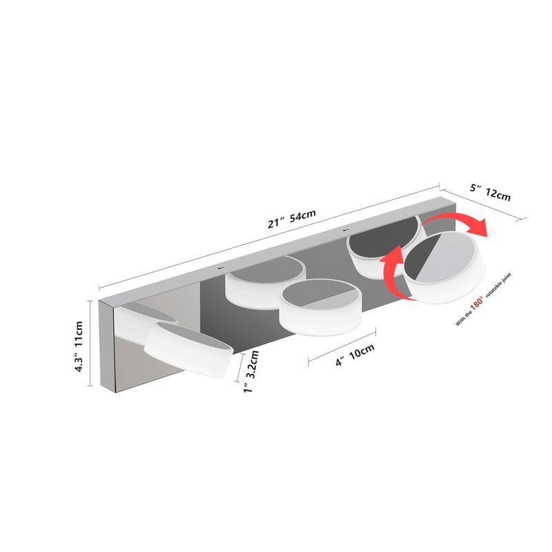 LED Modern 3 Light White Rotating Oval Acrylic with 21 Inch Vanity Light Over Mirror Lighting Fixture