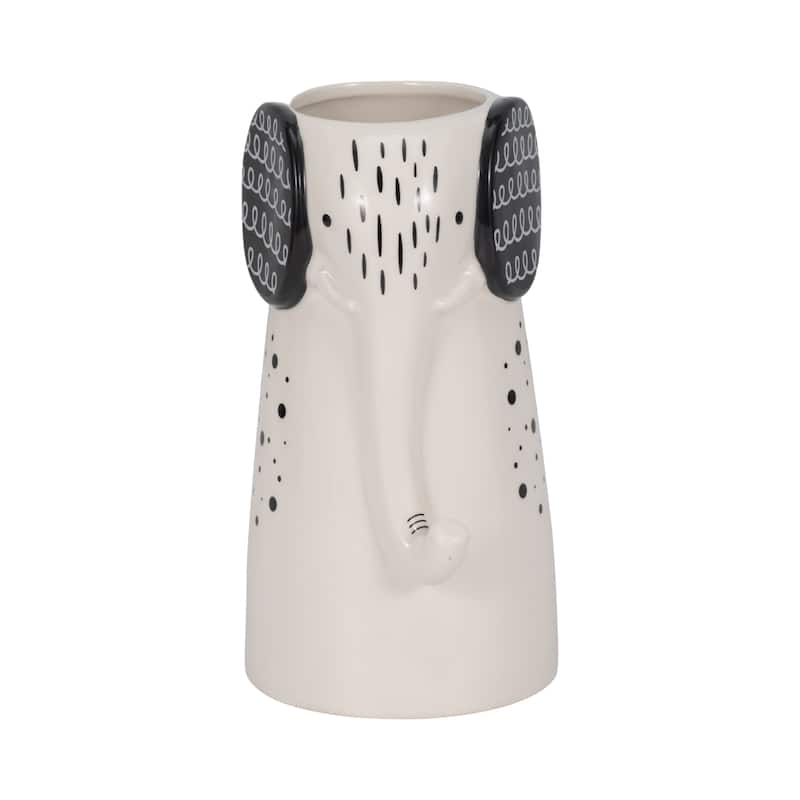 Sagebrook Home Ceramic Elephant Figurine - 9" White/Black Vase with Opening - 6" x 5" x 9" - 6" x 5" x 9" - Spotted White
