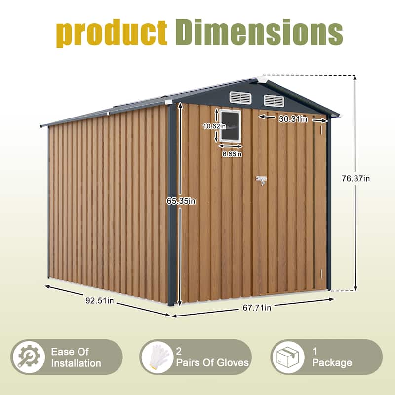 6x8FT Outdoor Steel Storage Shed with Lockable Doors