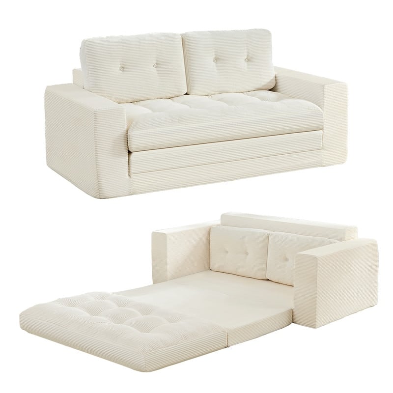 Mixoy 71'' 2-in-1 Convertible Futon Loveseat Sofa Bed,Corded Fabric Foldable Tufted Buttons 2-Seater Sleeper Sofa