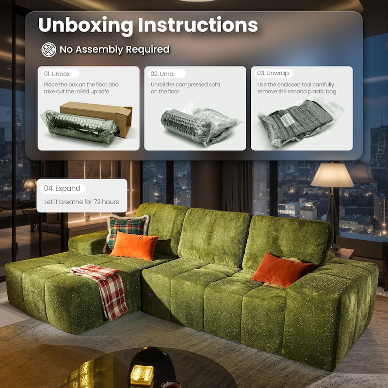 OVIOS Starry Sky Fabric Chaise Lounge Sofa-Green