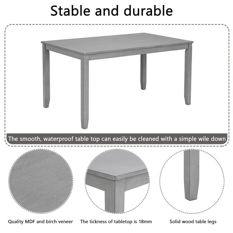 7-Piece Dining Set, 58.5" Wood Dining Table with 6 Padded Chairs