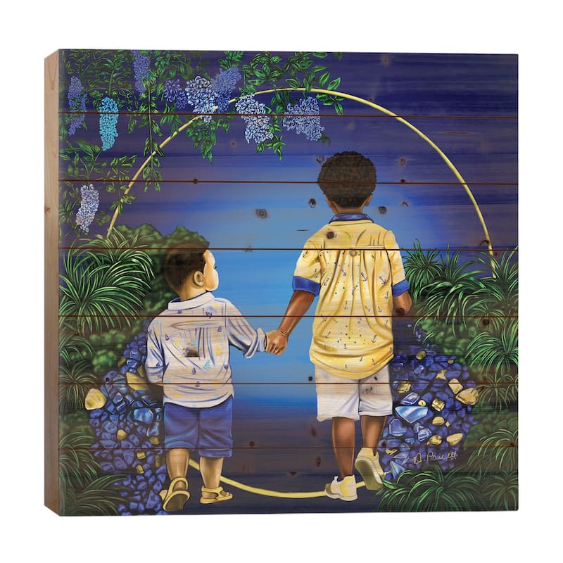 Journey With My Brother Print On Wood by Poetically Illustrated - Multi-Color - 26x26x1.5