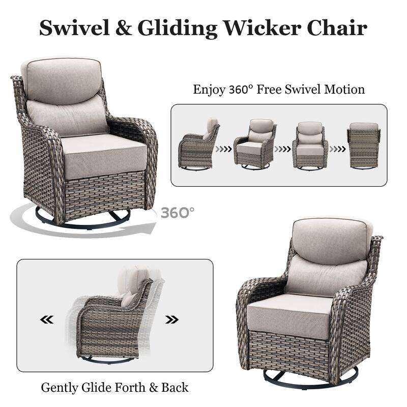 Pocassy Patio Furniture Set with Swivel Chairs, All Weather Patio Wicker