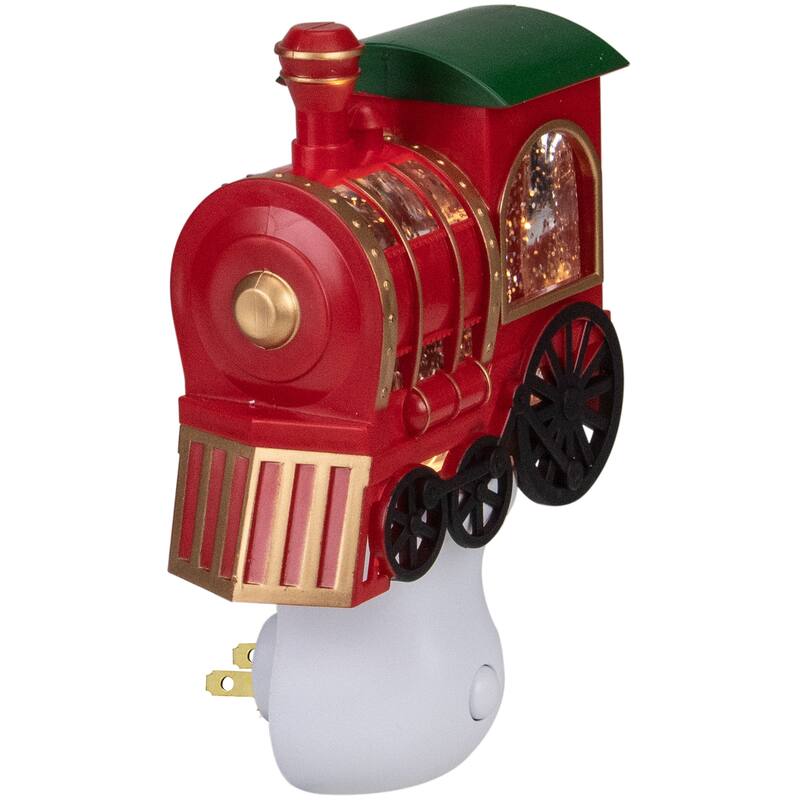 6.5" Red, Green Gold Glitter Bubble Lamp Christmas Train Night Light