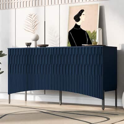 Modern Elegant Black Blue Cabinet Sideboard Buffet with Curved Bottom Doors