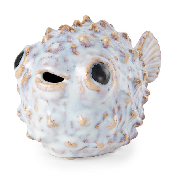 slide 2 of 4, Spike I (Small) Off-White Ceramic Puffer Fish - Small