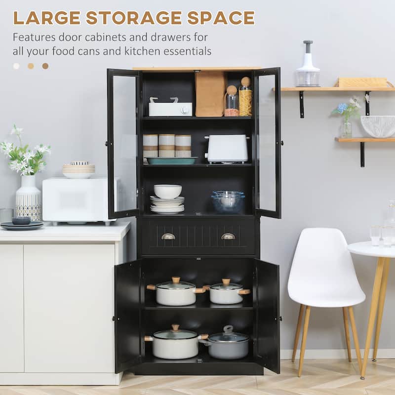 HOMCOM Freestanding Kitchen Pantry, 5-tier Storage Cabinet with Adjustable Shelves and Drawer, Black