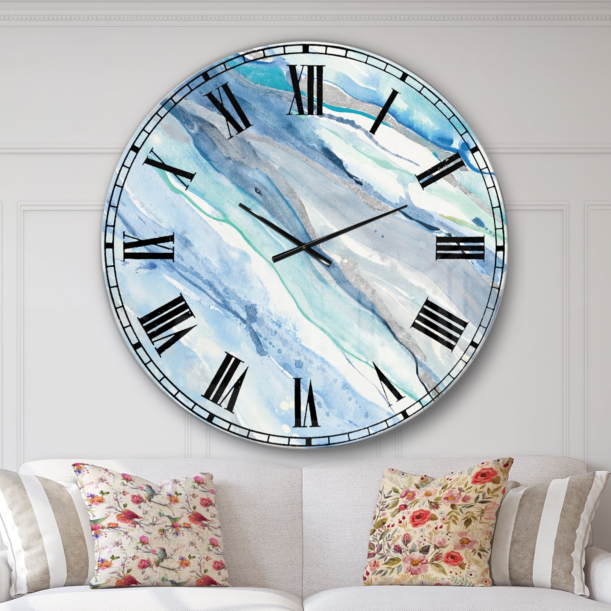 Designart 'Blue Silver Spring II' Modern Lake House Oversized Wall CLock