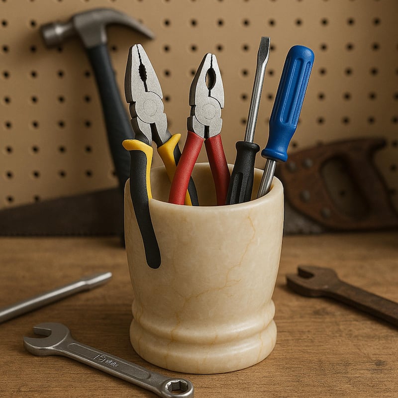 Creative Home Double Rings Collection Champagne Marble Tumbler, Toothbrush Holder, Makeup Brush Organizer - Beige