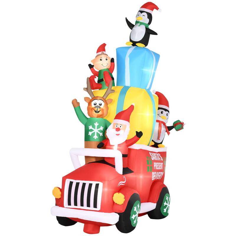 Outsunny 9ft Inflatable Santa Claus with Two Penguins, Christmas LED Display