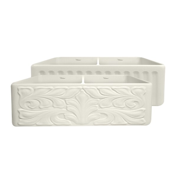 Whitehaus WHFLGO3318 33" Double Basin Fireclay Farmhouse Kitchen Sink - White. Opens flyout.