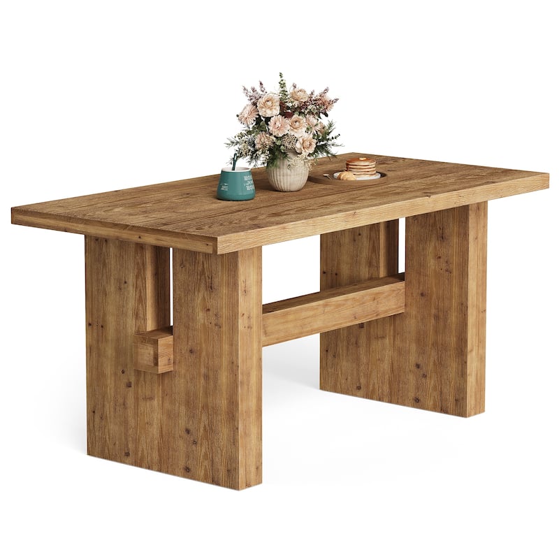 Farmhouse Solid Wood Dining Table, Rectangular Kitchen Table for Dining/Living Room