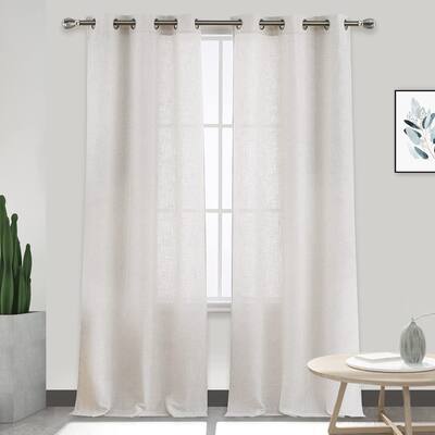 Linen Blend Living Room Curtains Faux Linen Textured Window Curtains for Bedroom Semi-Sheer Yellow Curtain Panles