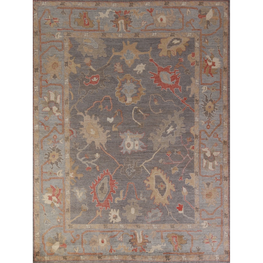 Hand Knotted Oriental 100% Wool Carpet Transitional All-Over Greys & Charcoal Oushak Area Rug - 9' 9'' X 8' 0''