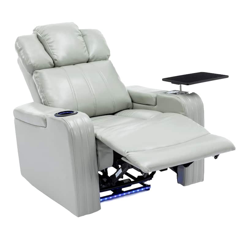 PU Leather Power Recliner Individual Seat Home Theater Recliner with Cooling Cup Holder, Bluetooth Speaker, LED Lights,USB Ports