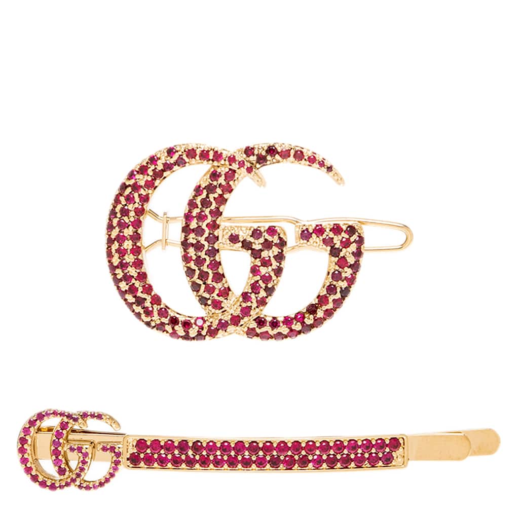Gucci Double G Hair Slide Set with Crystals
