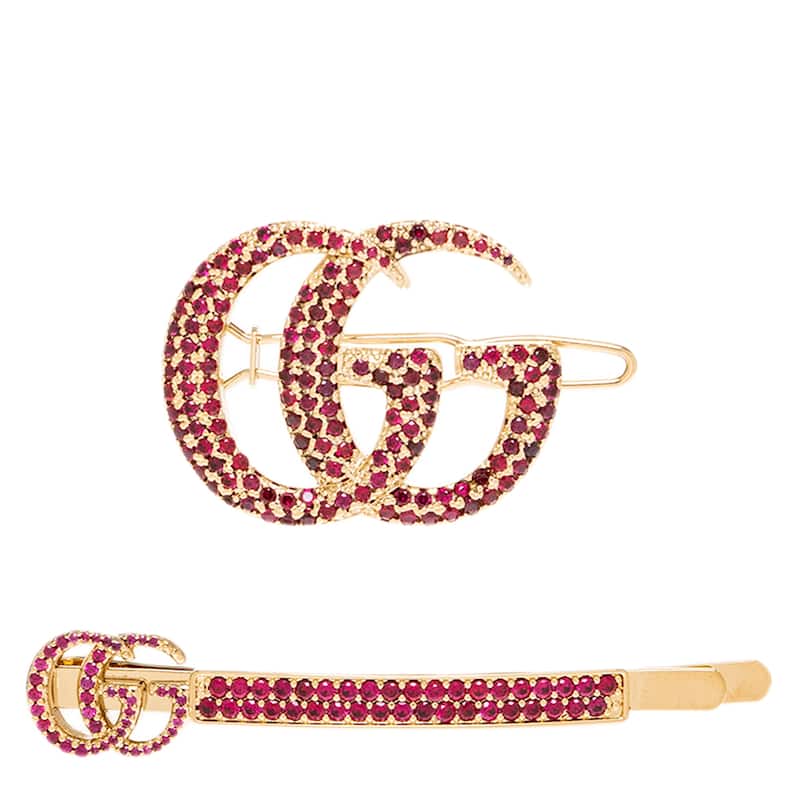 Gucci Double G Hair Slide Set with Crystals - Gold-toned