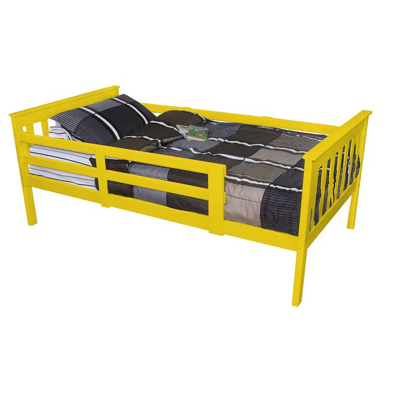 Pine Twin Mission Bed with Safety Rails - Canary Yellow