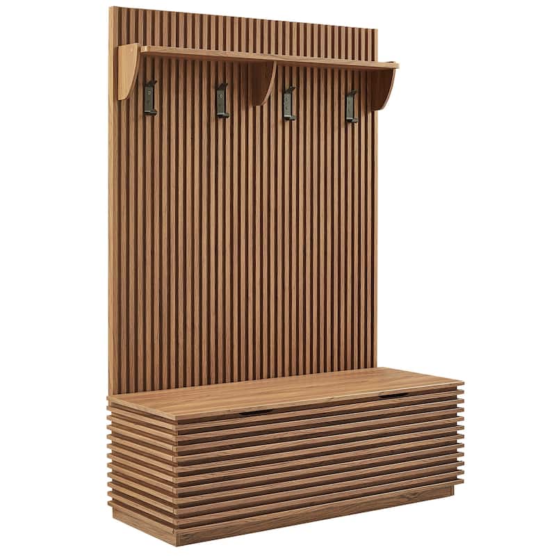 Render Fluted 3-in-1 Hall Tree With Storage Bench and Coat Rack
