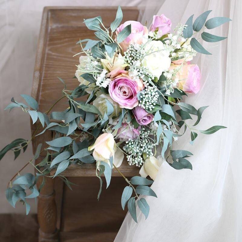 Wedding Bouquet Purple Pink Rose Bridal Bouquet Green Overstock 23386971