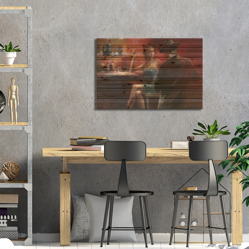 Evening In The Bar II Print On Wood by Willem Haenraets - Multi-Color