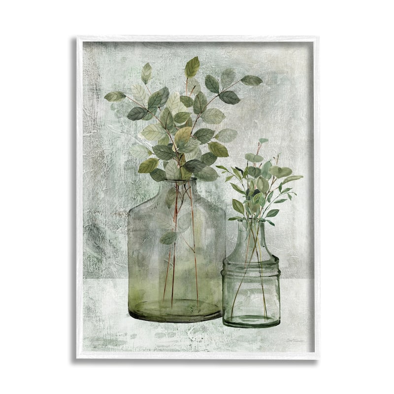 Stupell Plant Botanical Bunches Country Vase Potted Plant Painting Framed Wall Art - Off-White - 11 x 14 - White