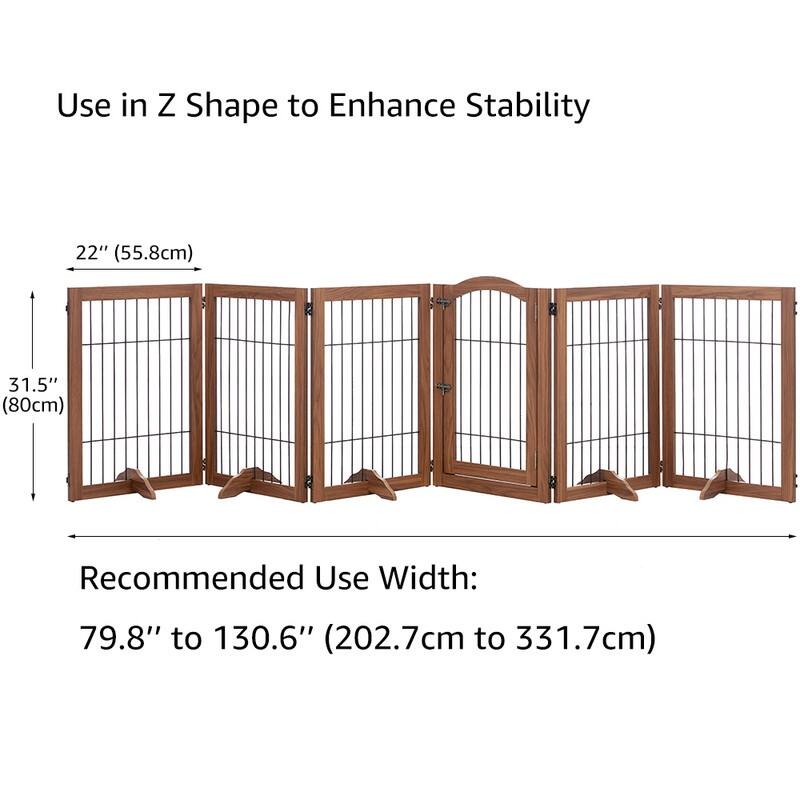beeNbkks Extra Wide Pet Gate, 6 Panels Freestanding - 6-Panel,Walnut - Walnut