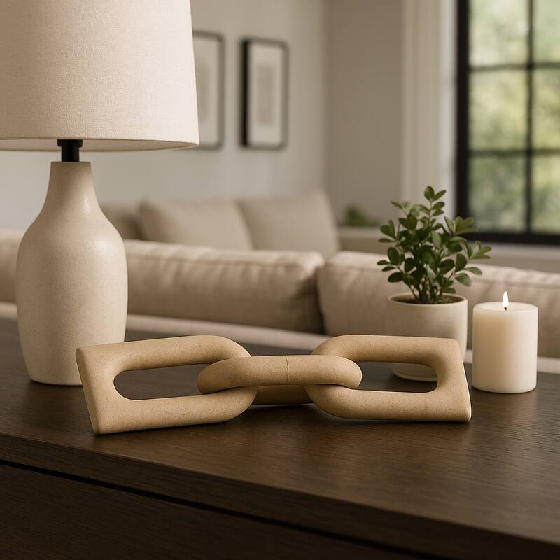 Marble Decorative Object Carved Chain Sculpture Home Decor - 13", Tan - 13.0"