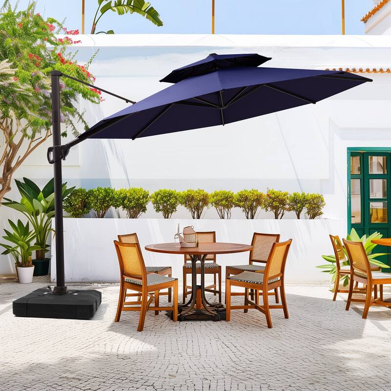 11.5 ft Round Patio Cantilever Offset Umbrella with 360-degree Rotation