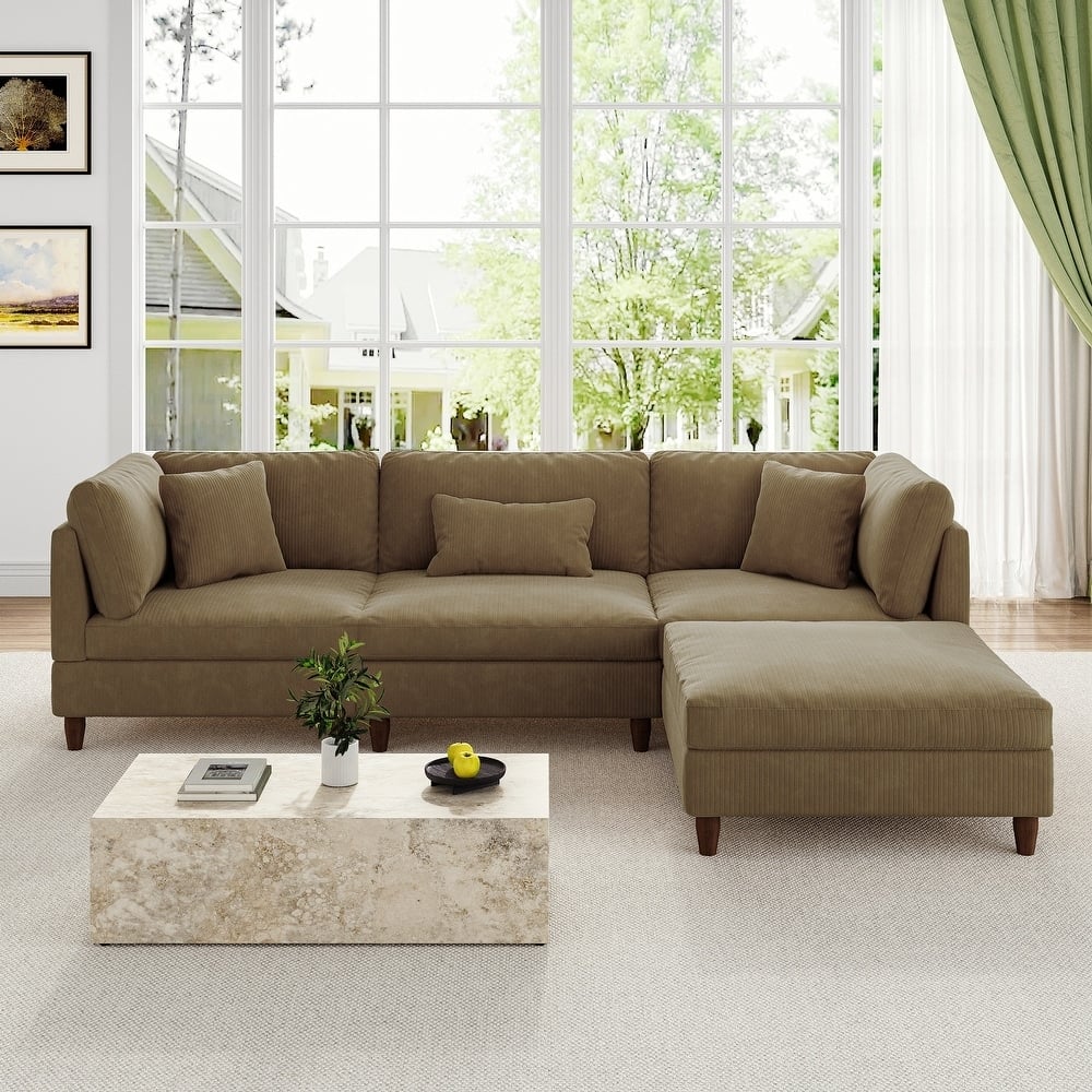Modular Sectional Sofa Couch with Ottoman for Living Room Set - 112" W