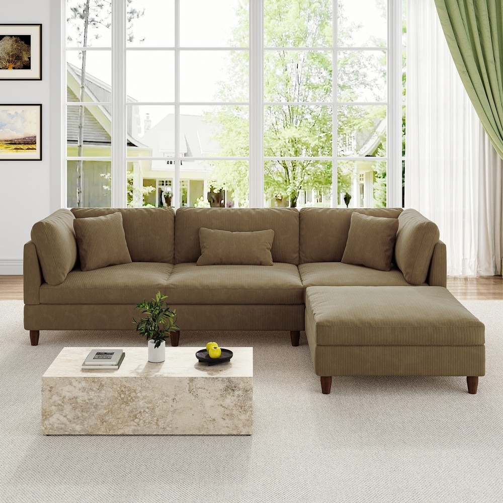 Modular Sectional Sofa Couch with Ottoman for Living Room Set - 112" W