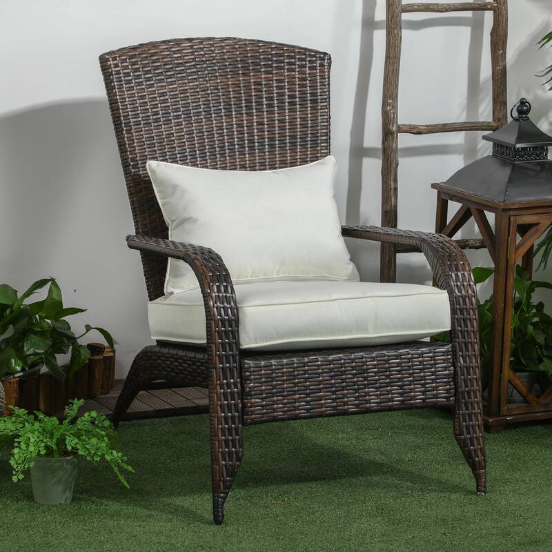 Patio Wicker Adirondack Chair with Soft Cushions, Tall Curved Backrest & Comfortable Armrests