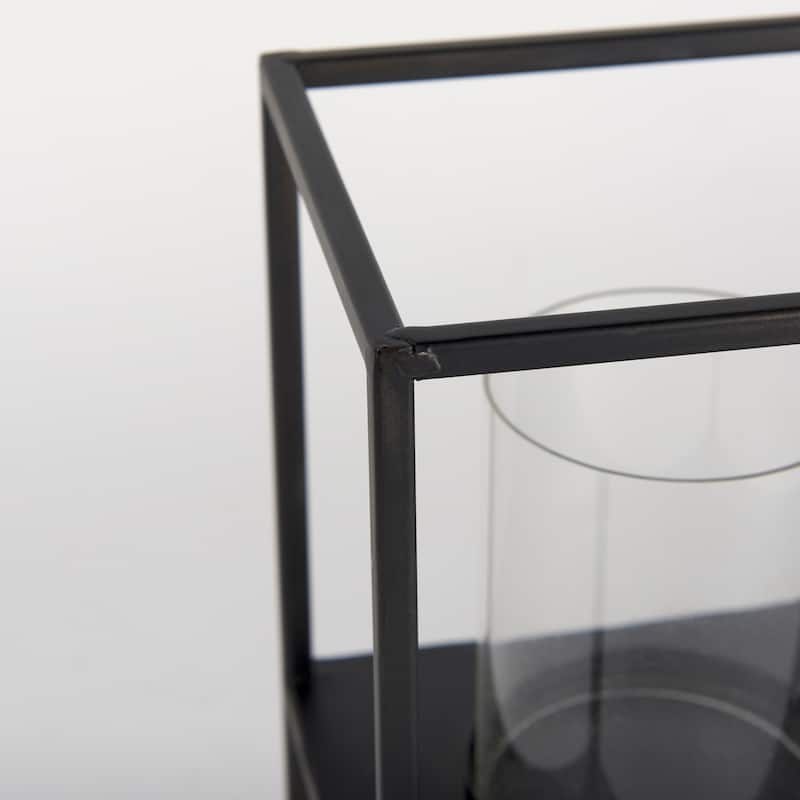 Cindy Matte Black Metal With Hurricane Glass 5 Candle Holder