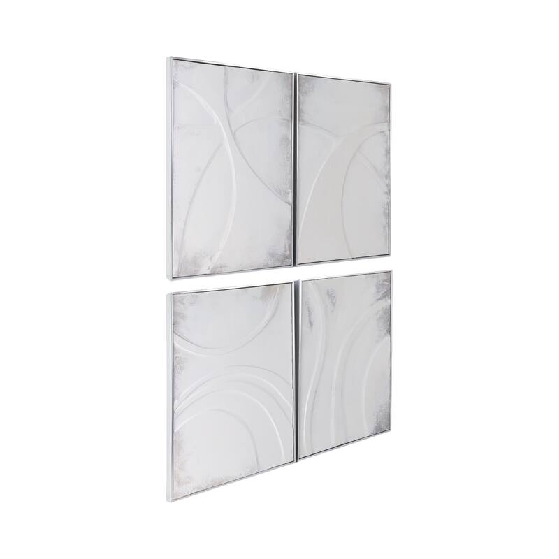 Canvas Art Wood Frame Abstract Textured Design (Set of 4) - 32" Ivory