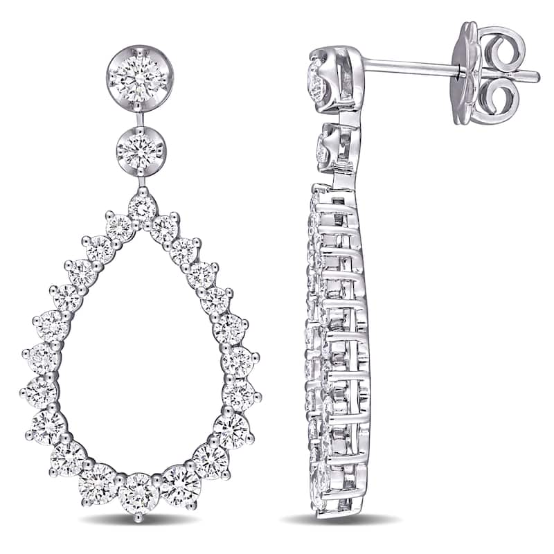 Miadora 14k White Gold 1 3/4ct TDW Diamond Open Teardrop Dangle Earrings