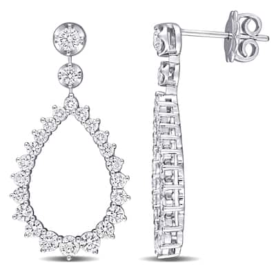 Miadora 14k White Gold 1 3/4ct TDW Diamond Open Teardrop Dangle Earrings