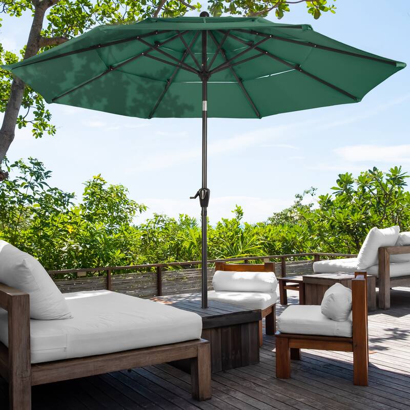 10 ft Patio Umbrella, 3-Tiered Sunshade with Push Button Tilt and Easy-Open Crank, Outdoor Umbrella for Deck, Yard - Hunter Green