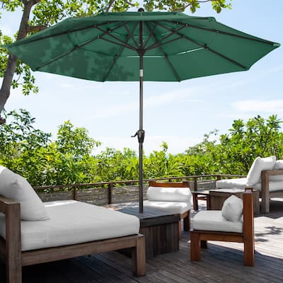 10 ft Patio Umbrella, 3-Tiered Sunshade with Push Button Tilt and Easy-Open Crank, Outdoor Umbrella for Deck, Yard