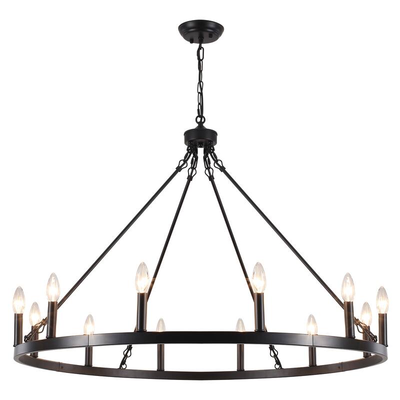 12-Light 37.99 in. Rustic Wagon Wheel Chandelier for Bedroom Kitchen